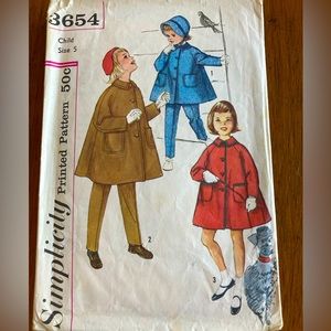 Vintage 1960’s Girl’s Coat, Pants and Hat Simplicity Pattern Size 5